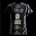 Deus Fight Wear Katrina "WILD CAT" Fisher walkout black performance T-shirt with sponsor logos and moisture-wicking fabric.